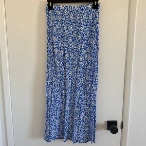 Kookai Blue and White Floral Midi Skirt